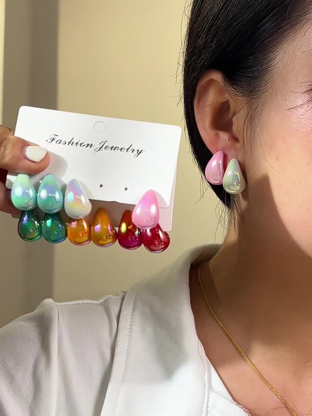 6pcs Sweet Style Multicolor Teardrop Stud Earrings Set